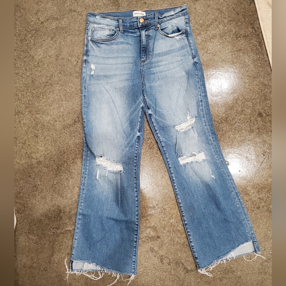 High rise denim-ankle crop jean- uneven hemline